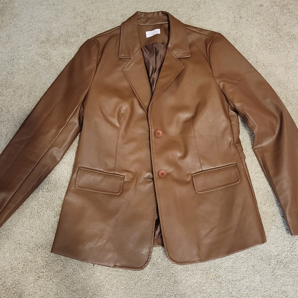 Faux leather brown blazer